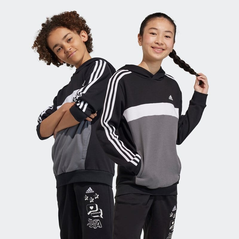 

Детская толстовка 3 полоски колорблок флис Adidas, серый