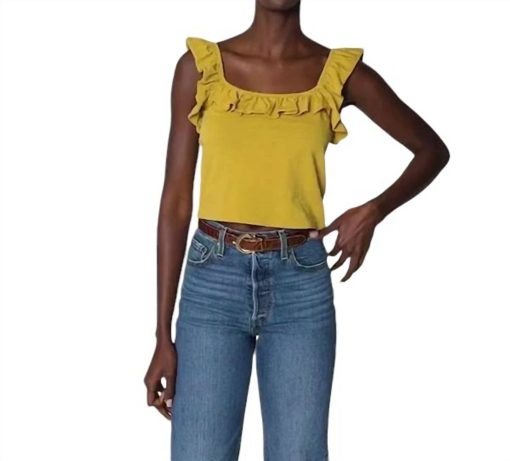 

Майка Rosa Solid Ruffle Top Tank цвета античного золота Nation LTD, цвет antique gold