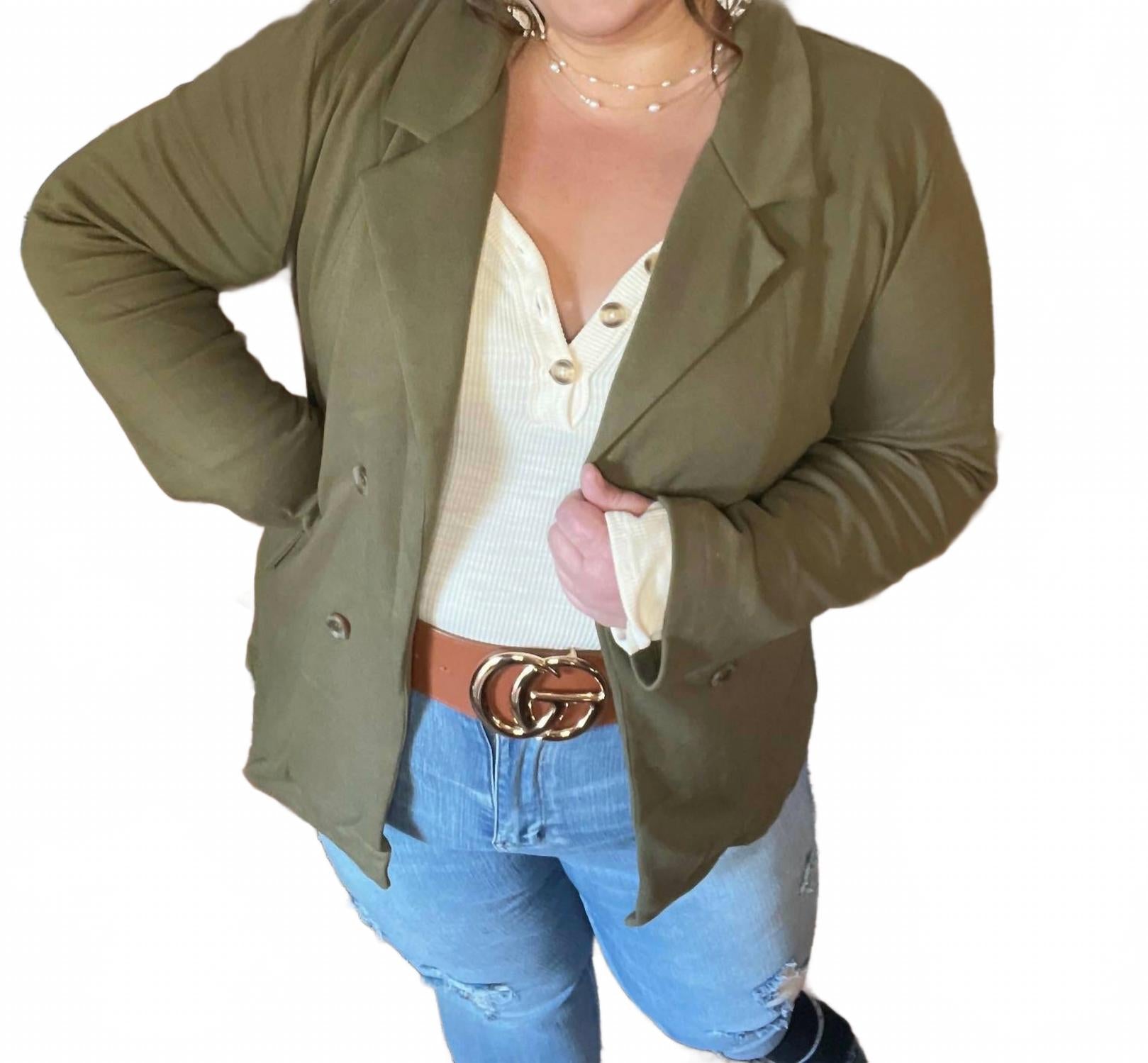 

Двубортный блейзер с имитацией жакета оливково-зеленого цвета Culture Code, оливково-зеленый