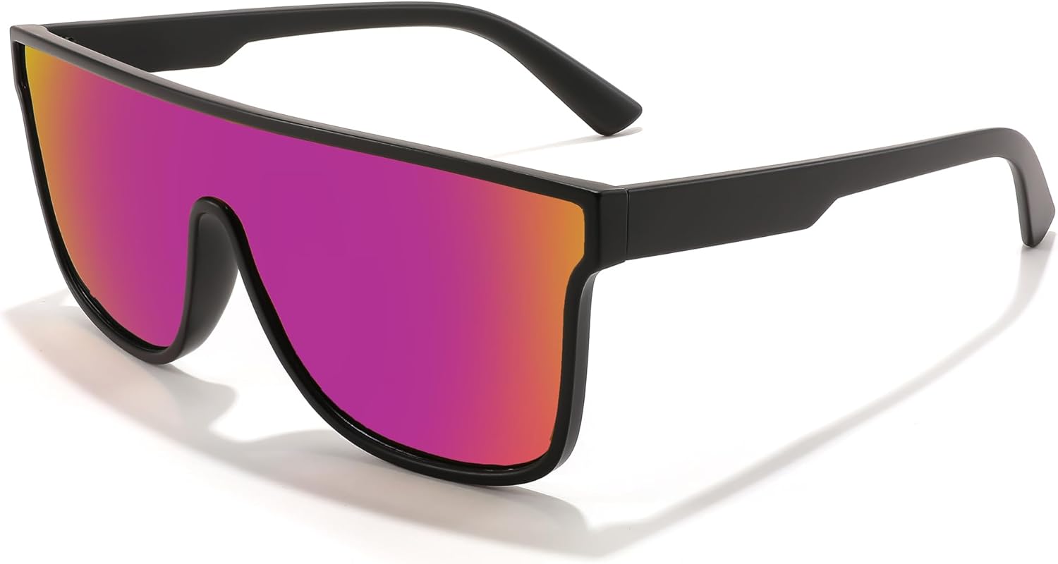 

FEISEDY Поляризованные солнцезащитные очки для мужчин и женщин, с плоской верхней частью, модные, большие, квадратные, защита от ультрафиолета UV400, B4141, Matte Black Frame/Purple Mirror