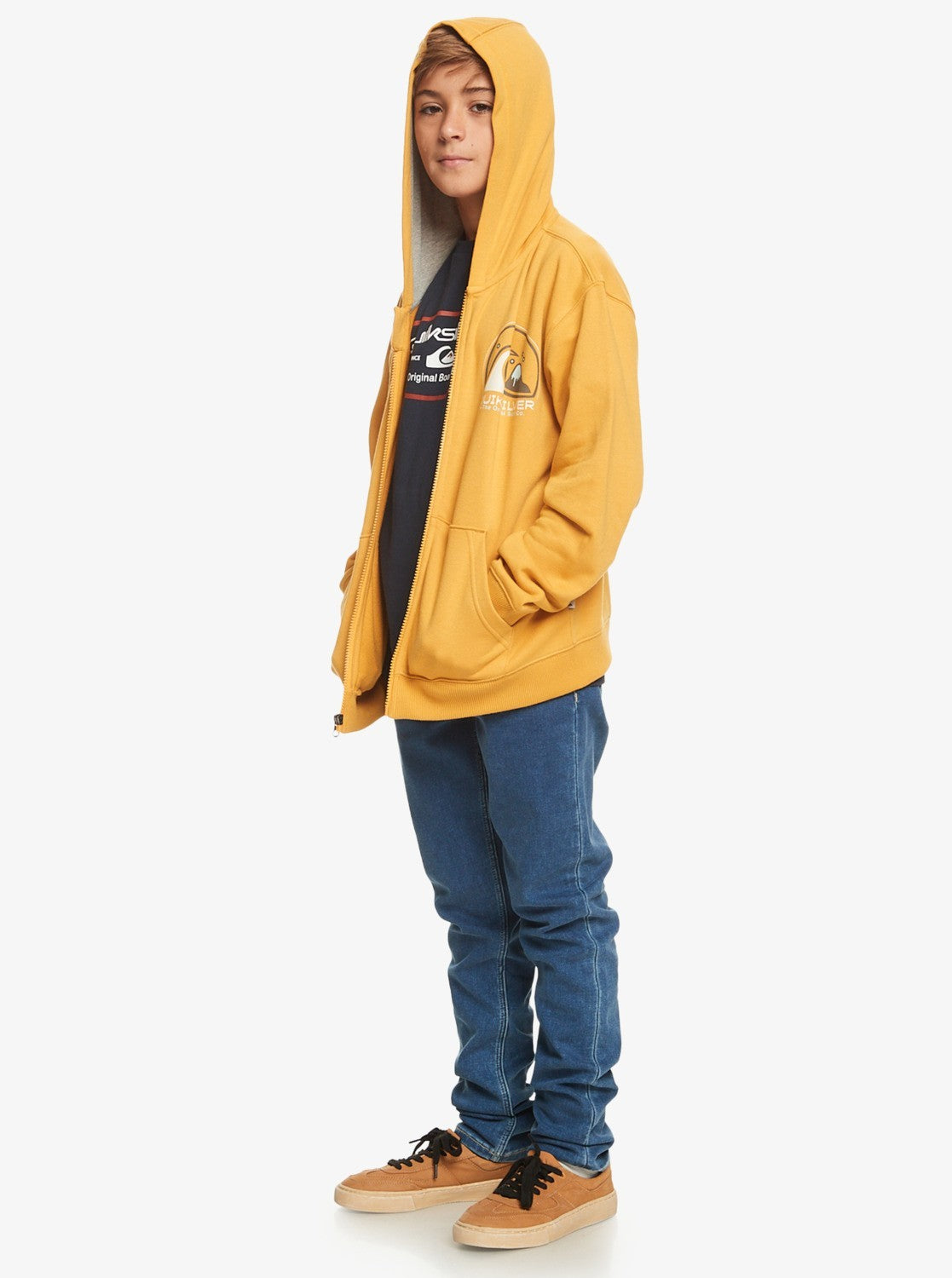 Детская толстовка Quiksilver Circle Way, желтая, хлопковая, с длинным рукавом и полной застежкой-молнией, GBO50 — фото 4
