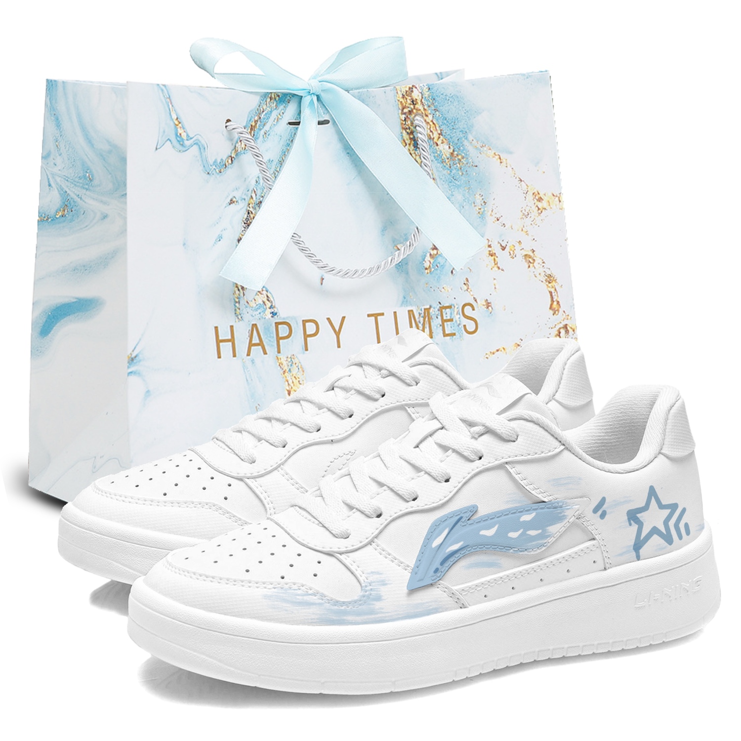 

Мужские плавучие скейтбордные кроссовки Li Ning с противоскользящим и износостойким покрытием., белый синий