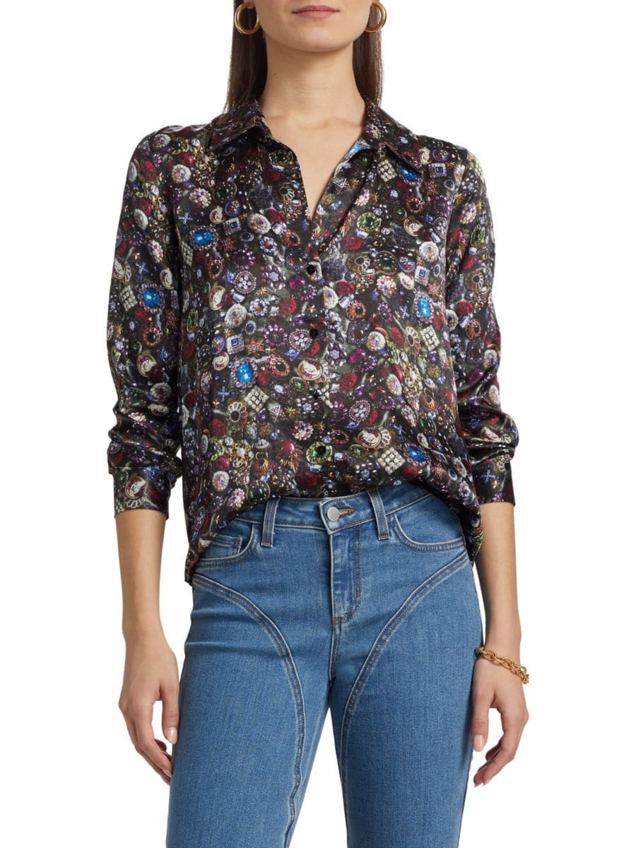 

Шелковая рубашка Tyler Gemstone L'AGENCE, черный мульти