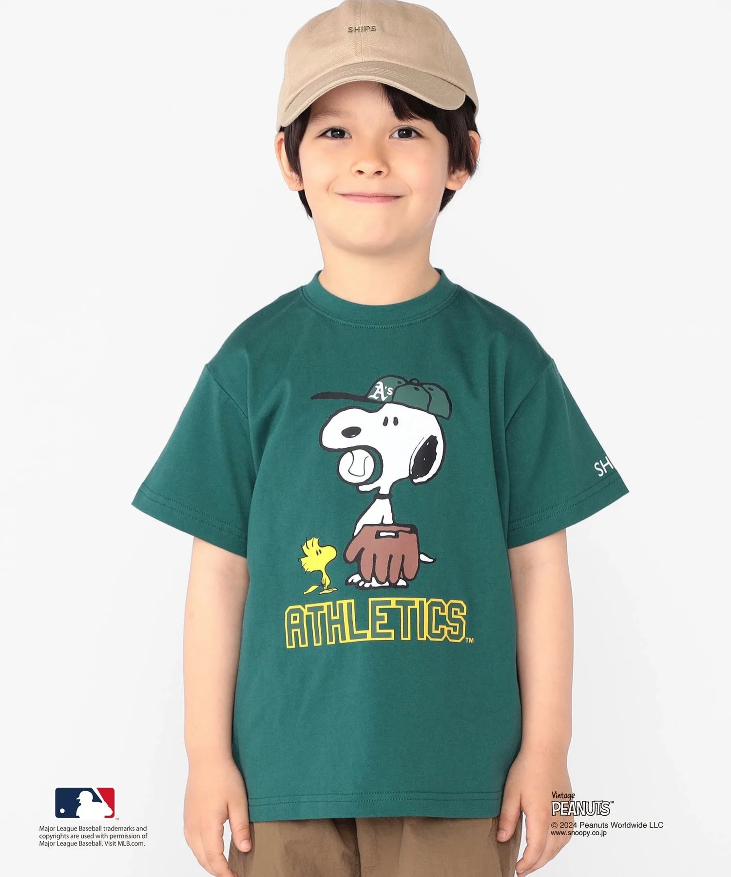 Детская футболка SHIPS KIDS Снупи MLB с принтом зелёная
