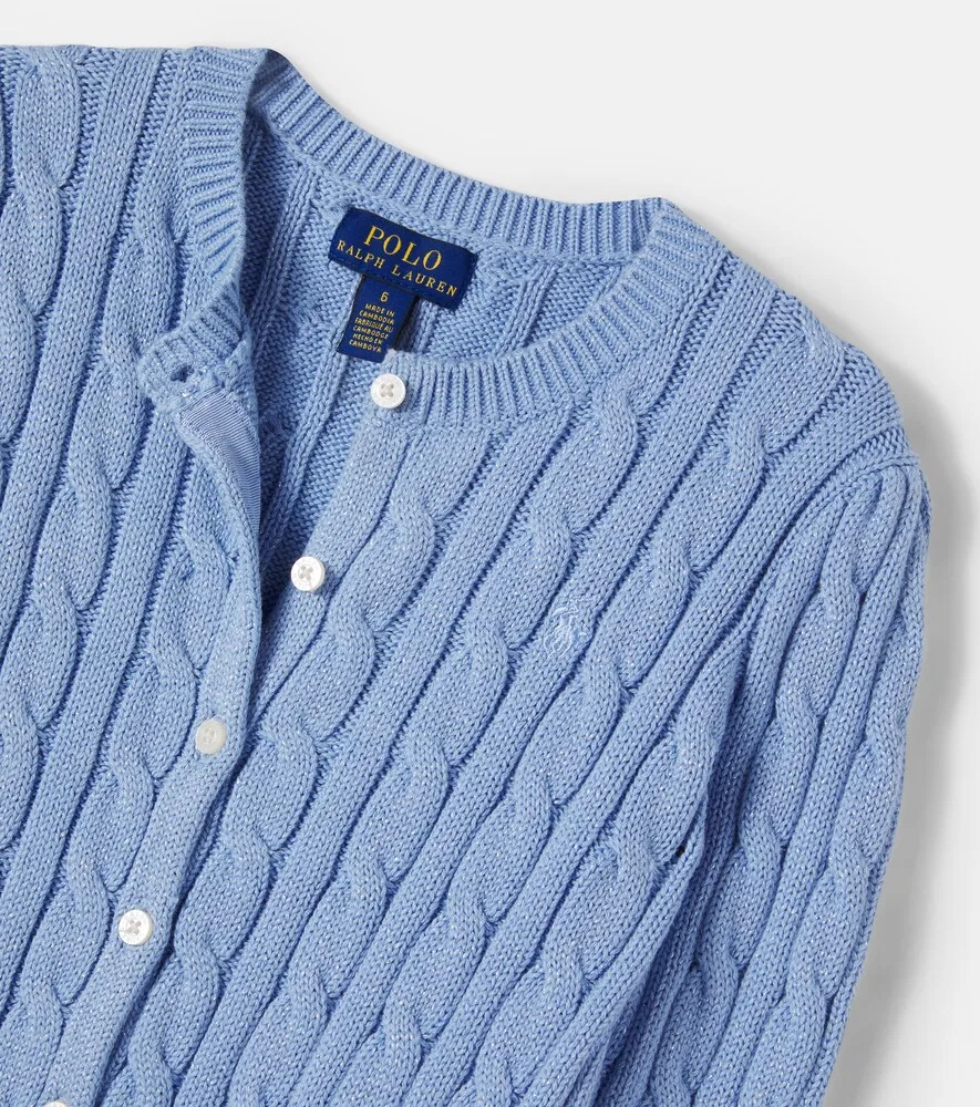 Кардиган крупной вязки из смесовой хлопковой ткани Polo Ralph Lauren Kids, синий — фото 4