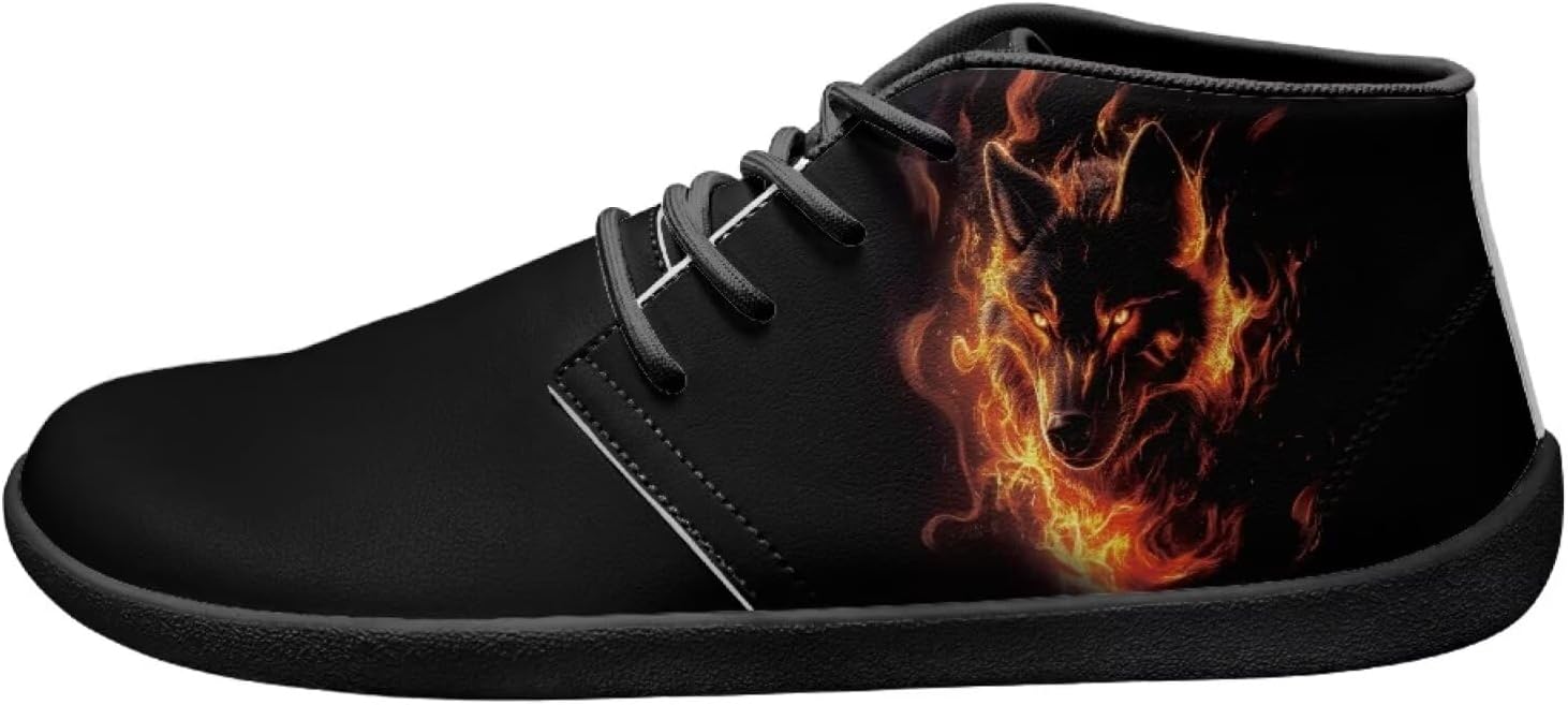 

Мужские кроссовки с широкой носочной частью, с животным принтом, стильные, с противоскользящей подошвой и нулевым перепадом, для ходьбы и бега Xixirimido, Wolf Flame
