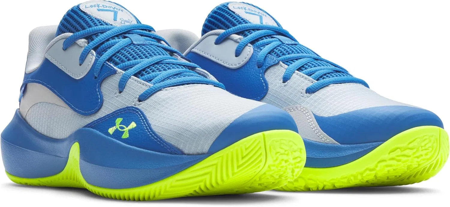 Мужские баскетбольные кроссовки Under Armour UA Lockdown 7 Low, 2-Blue Calm Blue Atlantis High Vis Yellow — фото 3
