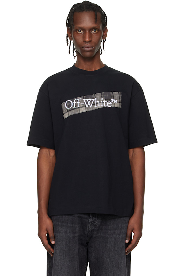 

Off-White Черная фланелевая футболка с диагональным логотипом скейтборда