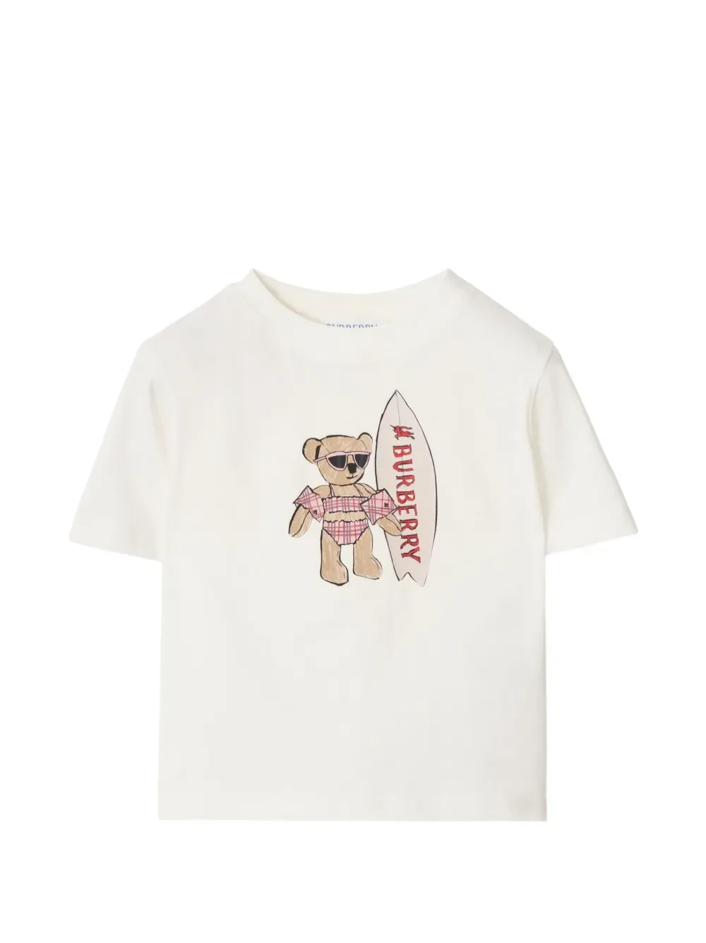 Хлопковая футболка Surfer Bear BURBERRY KIDS, белый