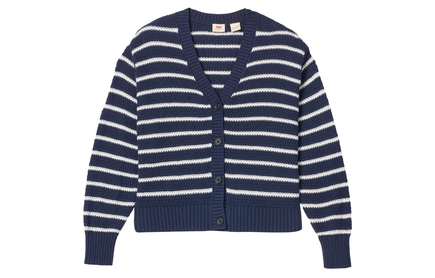 Levis Кардиган женский вязаный с v-образным вырезом, сине-белый в полоску