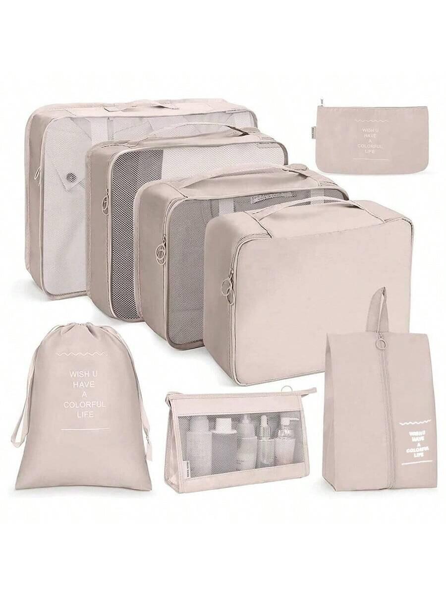 

Набор портативной дорожной сумки из 8 предметов - Легко организуйте свою одежду, обувь и нижнее белье, бежевый