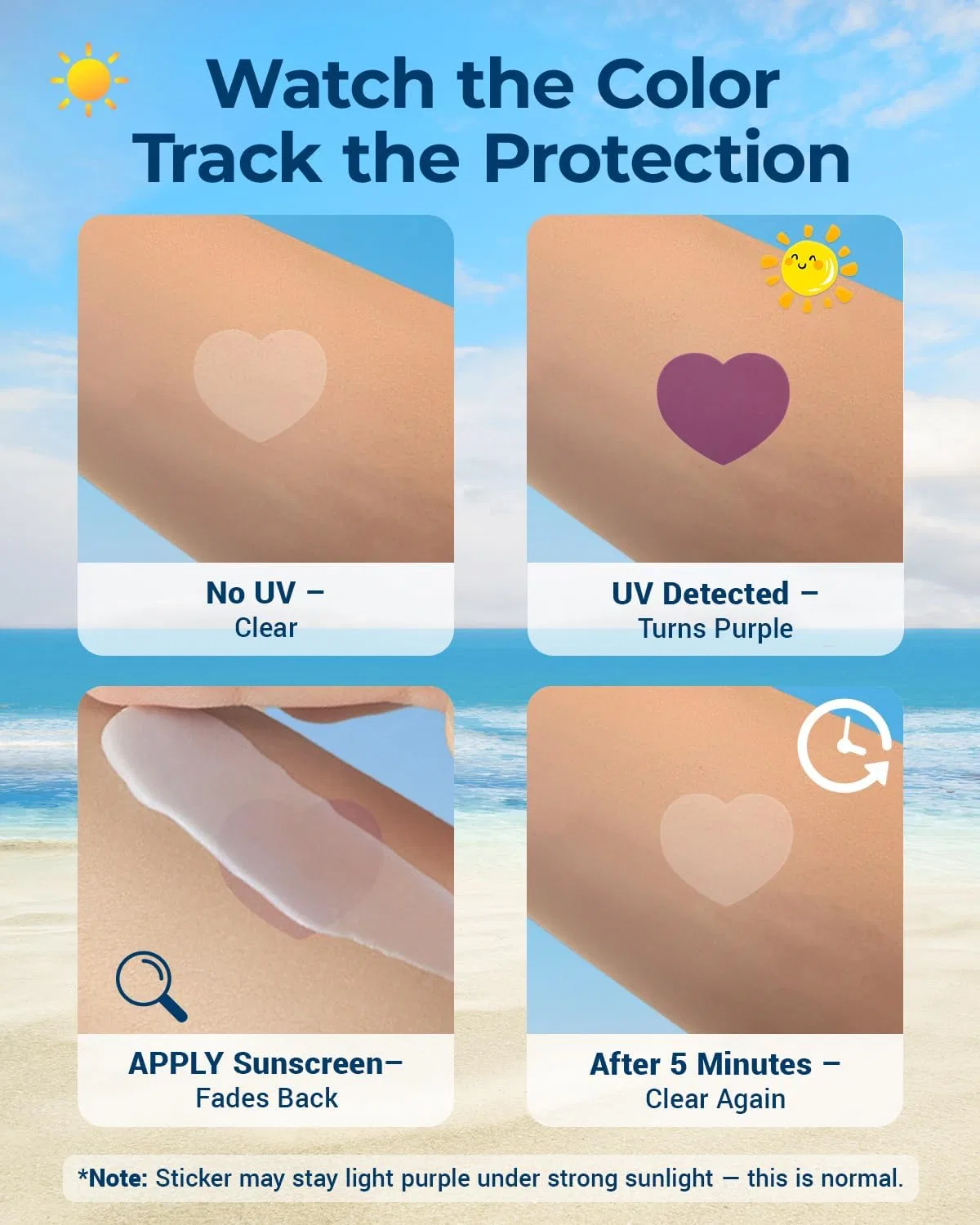 UV-стикеры для определения защиты от солнца Sodknow 80 шт, форма сердечек
