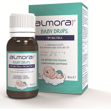 

Plus Baby Drops - пробиотик для облегчения колик у младенцев и поддержания здоровья желудочно-кишечного тракта, 8 мл Almora
