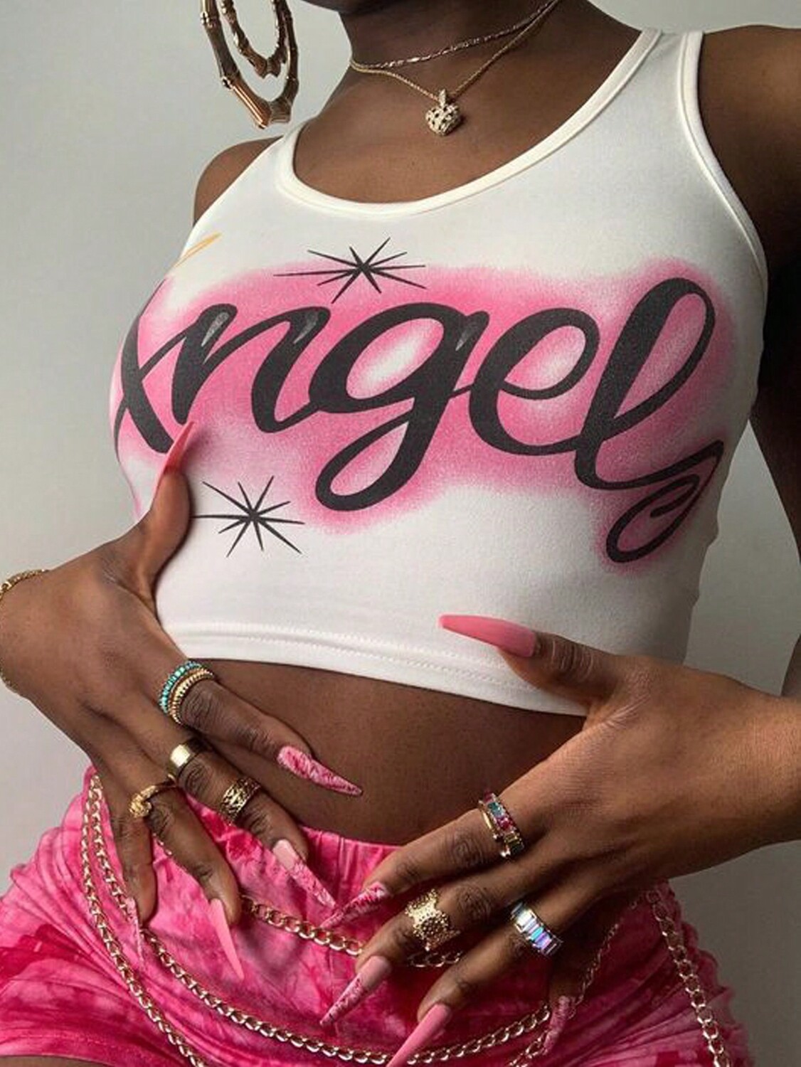 

SHEIN Slayr женская майка без рукавов с круглым вырезом и буквенным принтом, белый цвет