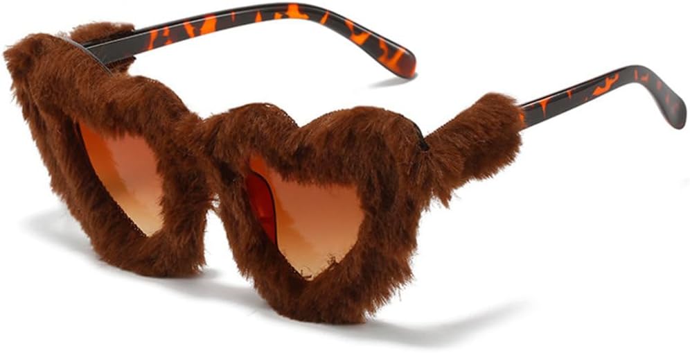 

Ретро-солнцезащитные очки в форме сердца из мягкого плюша для женщин и мужчин, розовые, модные, женские, для влюбленных, солнцезащитные очки UV400 TYUVIVO, Leopard Tea