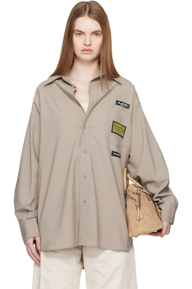 

Mm6 Maison Margiela Рубашка из шерстяной смеси бежевого цвета, приталенного кроя