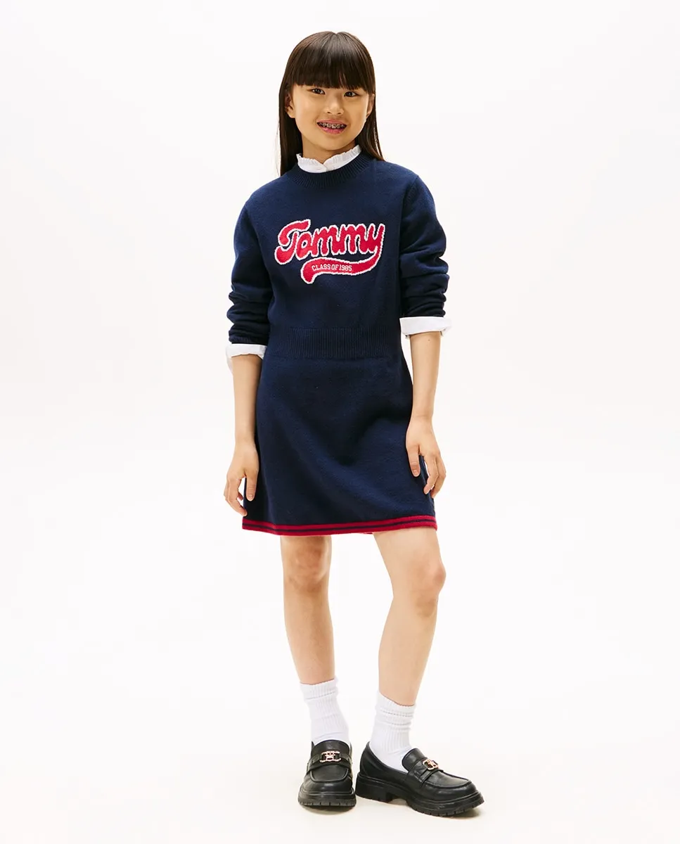 

Детское трикотажное платье в стиле Варсити с длинными рукавами Tommy Hilfiger, темно-синий