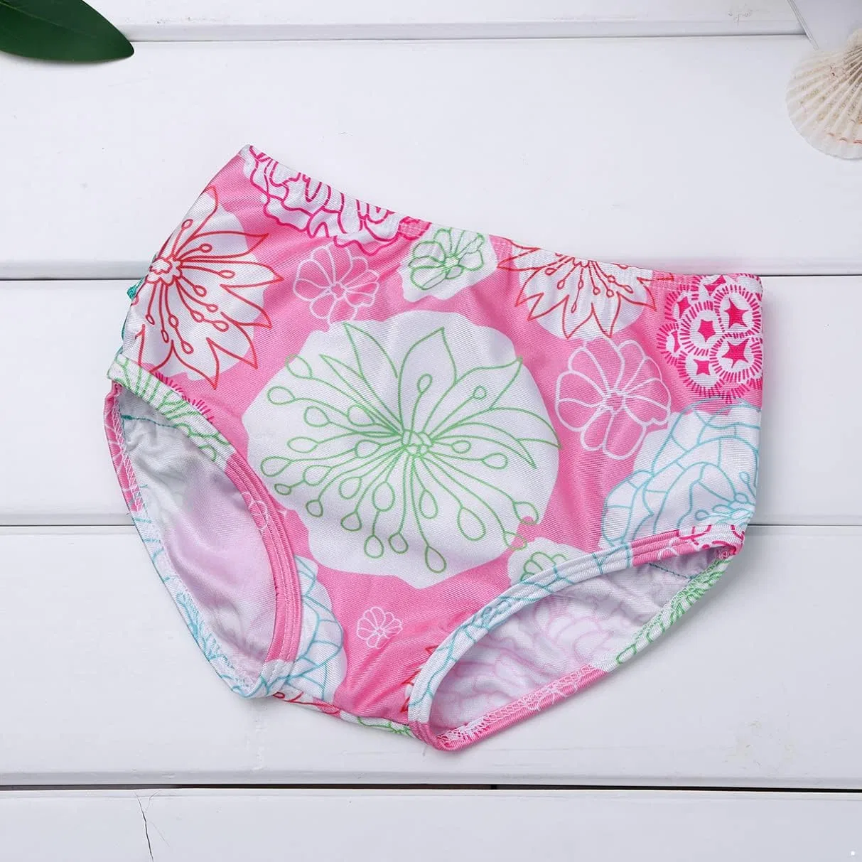 Linjinx 2PCS Детский купальник-танкини для девочек с длинными рукавами и цветочным принтом, состоящий из топа и трусиков, розовый — фото 3