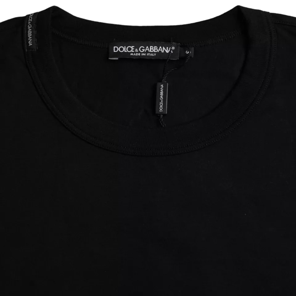 Черная хлопковая футболка с круглым вырезом и тисненым логотипом Dolce & Gabbana — фото 3