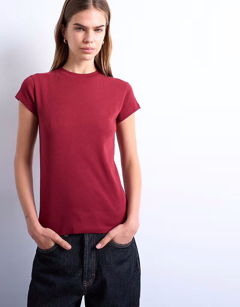 

Повседневная футболка темно-красного цвета Topshop, Красный, Повседневная футболка темно-красного цвета Topshop