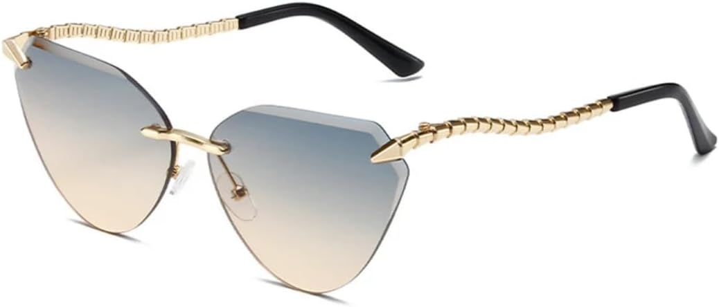 

Популярные винтажные солнцезащитные очки-«кошачий глаз» треугольной формы без оправы для женщин и мужчин, роскошные панк-очки с защитой от УФ-излучения UV400 TVTBBVV, Gold-greenyellow