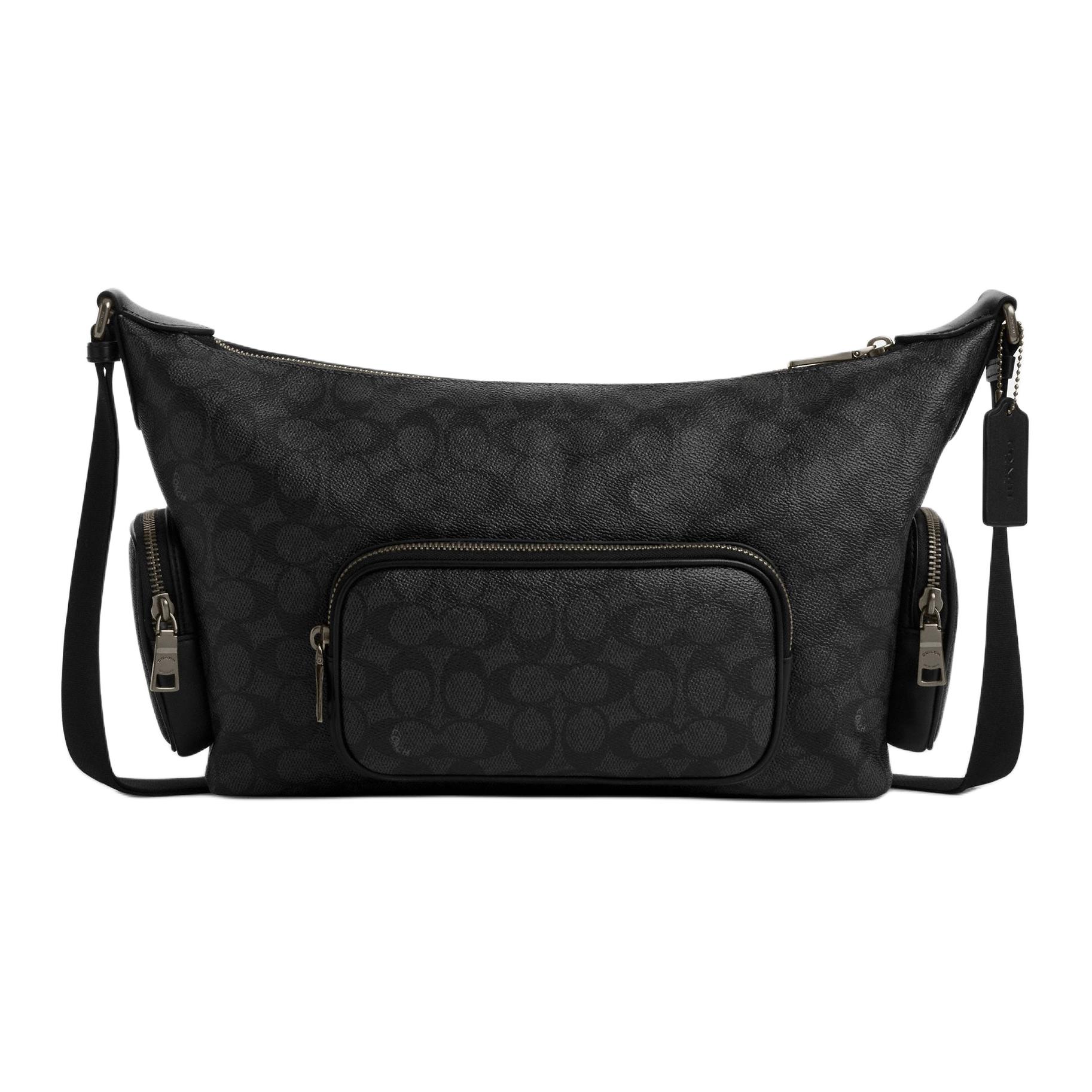 

COACH Мужская черная сумка через плечо из искусственной кожи среднего размера