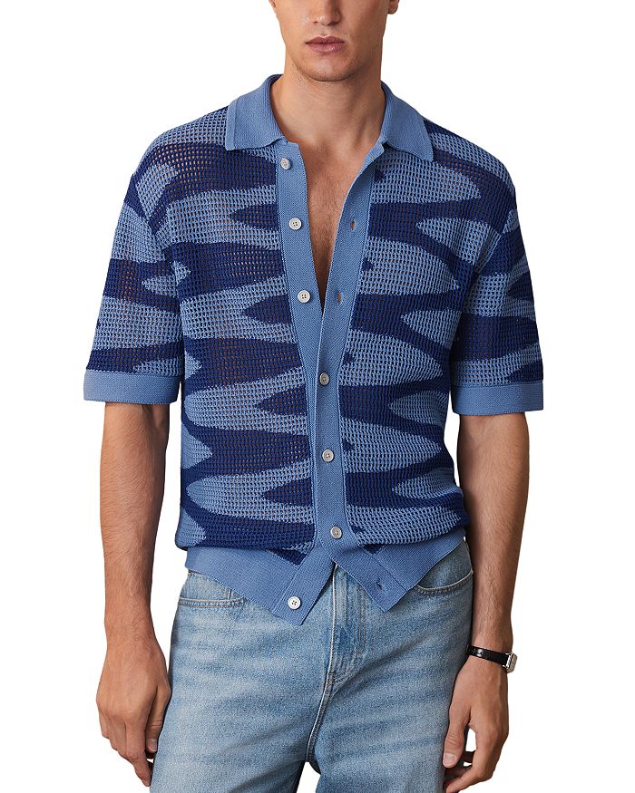 

CHE Soleil Wave Джемпер с коротким рукавом из жаккардового трикотажа REISS, синий