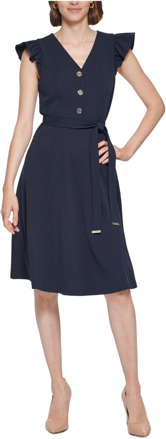 

Женское мини-платье Tommy Hilfiger с рукавами-крылышками, V-образным вырезом и завязкой на талии, Sky Captain