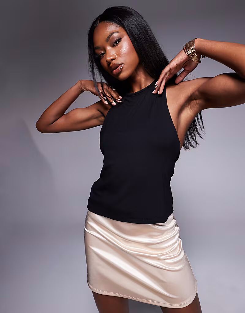 

Топ ASOS DESIGN с завязками на шее и фурнитурой сзади, черный