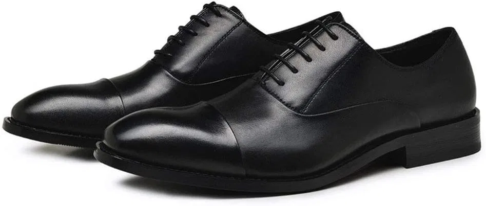 Туфли Kleid Oxford Formale Schuhe für Männer Schnürmütze Zehen Leder Gummi Sole Non Slip Low Top Anti-Slip Classic Classic Generic, Schwarz