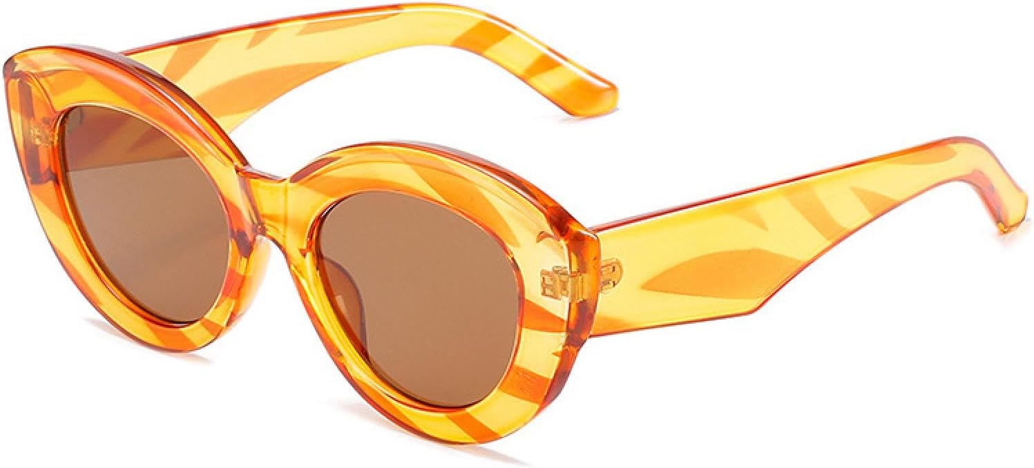 

Модные солнцезащитные очки «кошачий глаз» большого размера для женщин, ретро-очки с цветными полосками, солнцезащитные очки UV400 для мужчин, круглые солнцезащитные очки WNCKSQ, Orange Tea