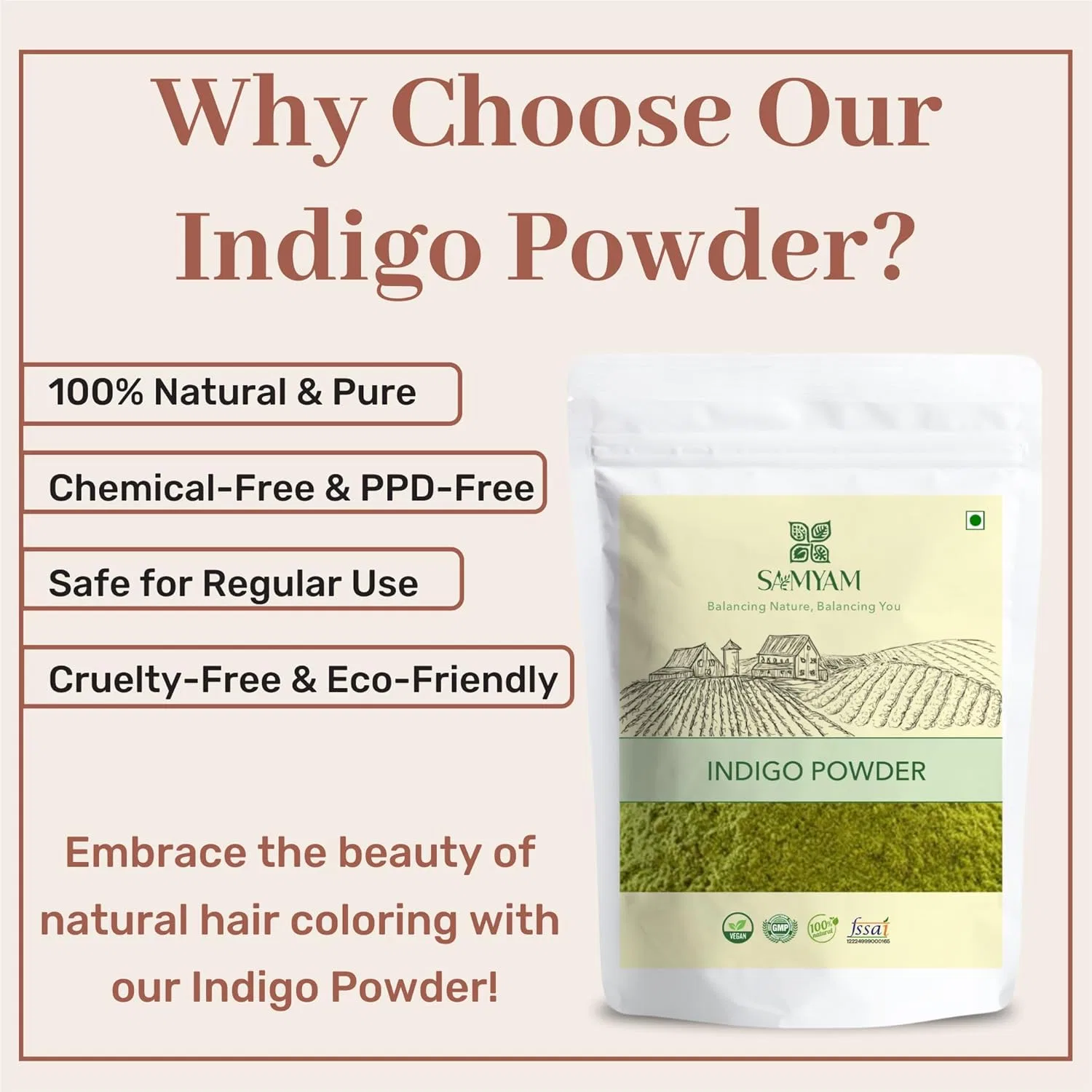 Набор натуральных красок для волос Pure Henna & Indigo Powder от SAMYAM Samyam, Brown (Henna) — фото 4
