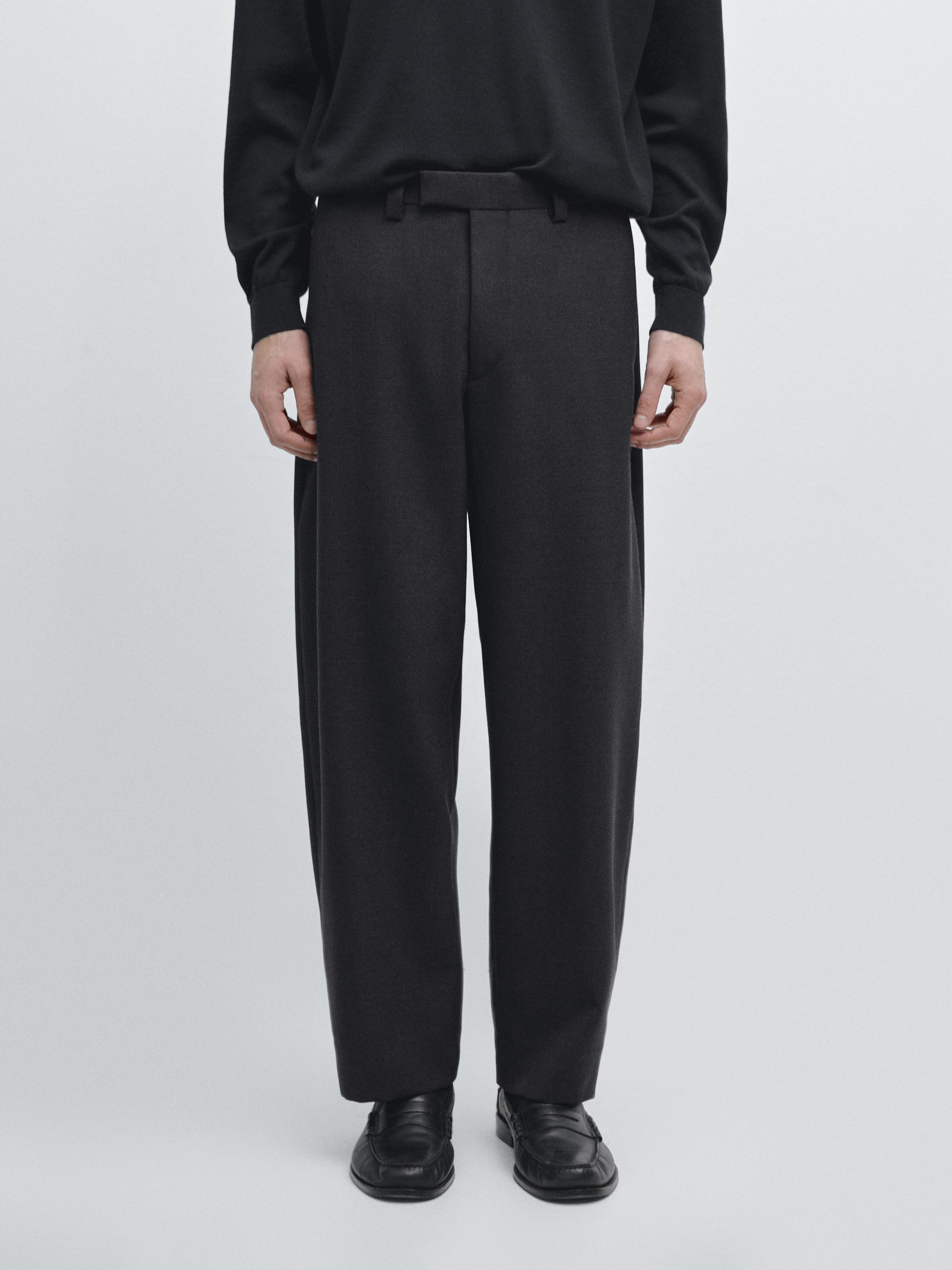 Брюки barrel fit из трехслойной шерсти Massimo Dutti, charcoal — фото 3
