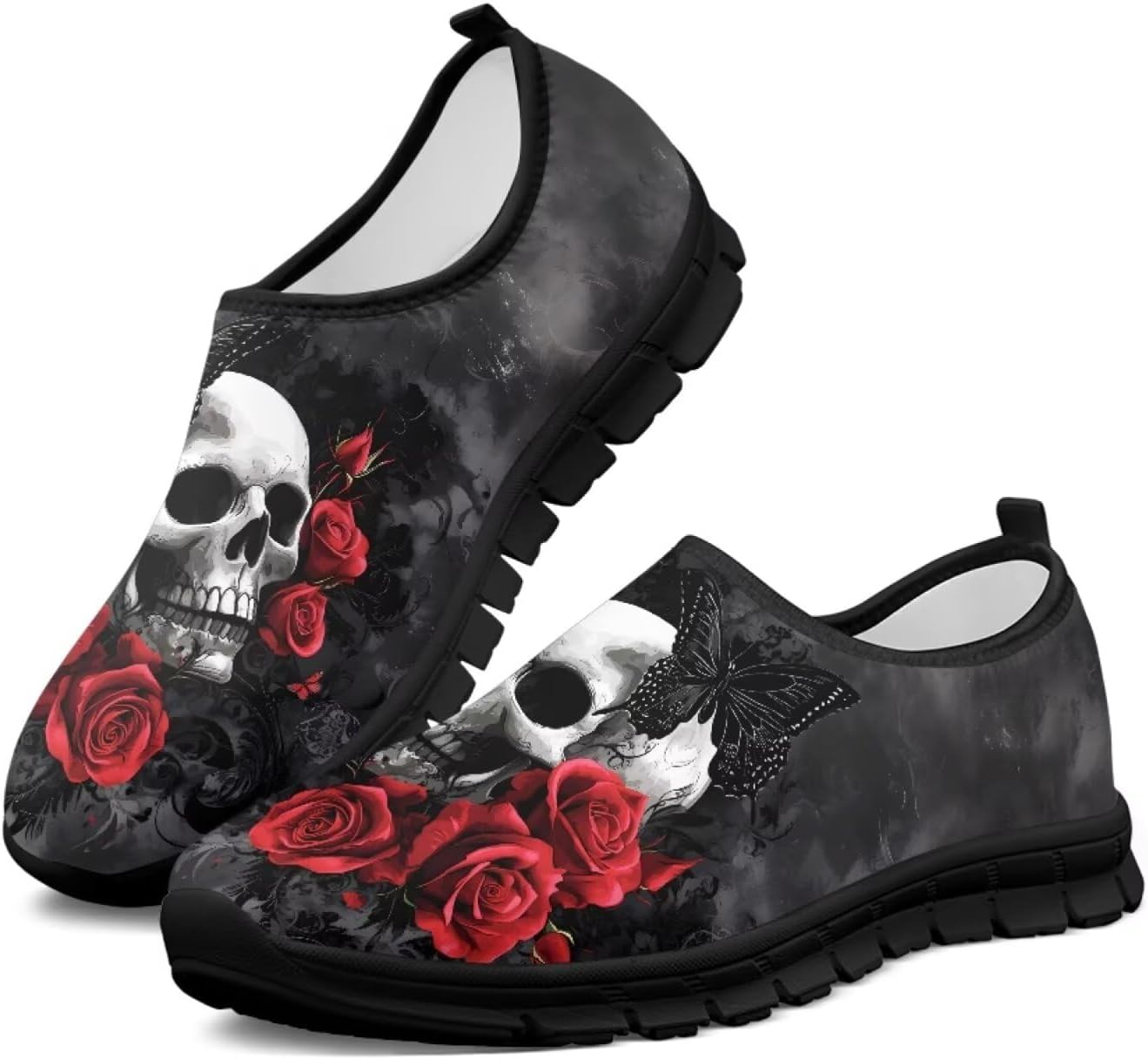 

Мужские слипоны Howilath с рисунком черепа, повседневная обувь для дома, кроссовки для бега, обувь без шнурков с противоскользящей подошвой, красный