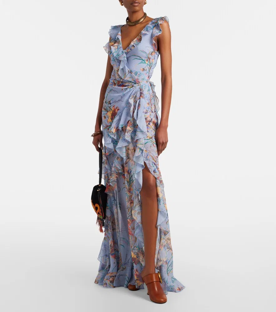 Длинное платье с принтом и оборками Etro, синий — фото 2