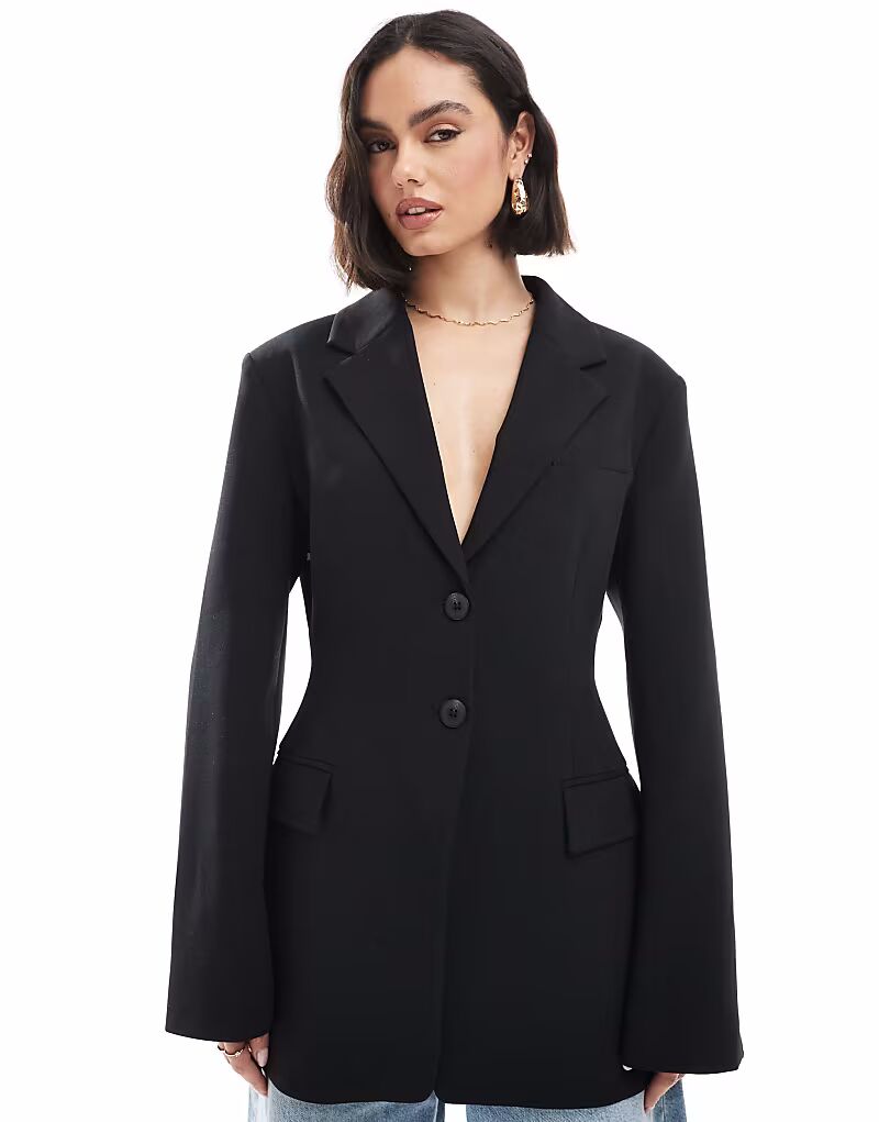 

Приталенный пиджак с застежкой-молнией ASOS DESIGN черного цвета