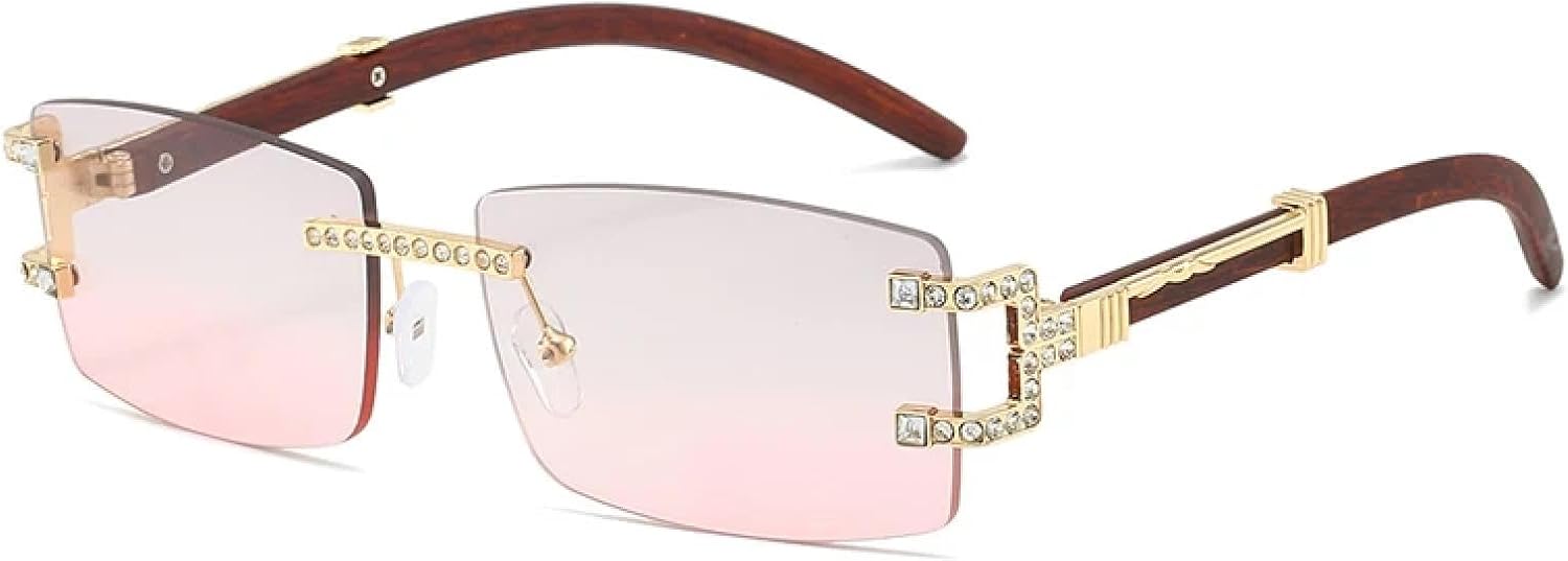 

Прямоугольные солнцезащитные очки в стиле панк с бриллиантами для женщин, роскошные без оправы со стразами для мужчин, защита от УФ-излучения UV400 TVTBBVV, Gold-graypink