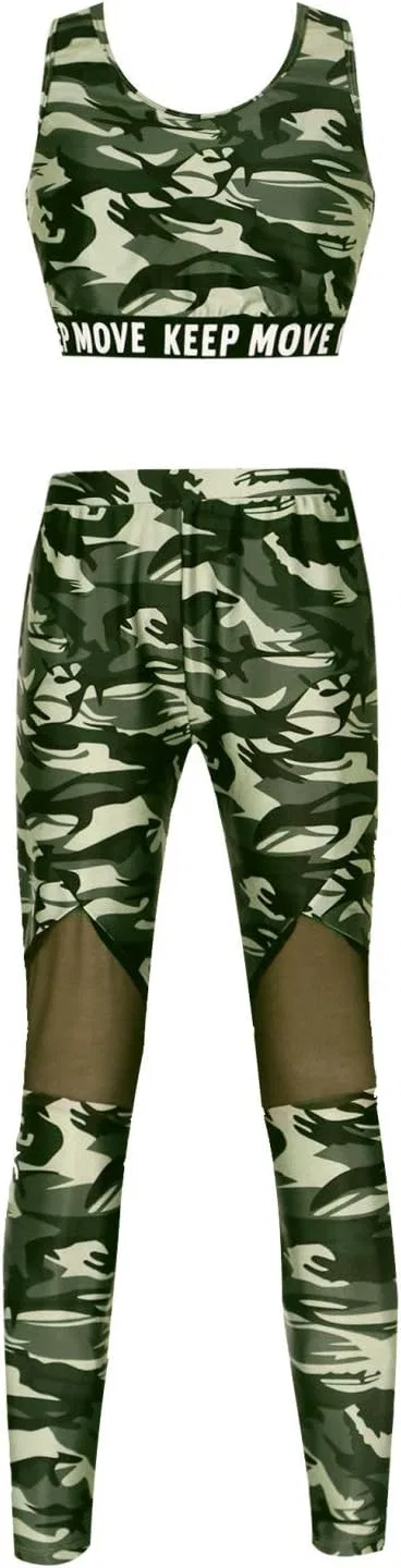 Детский спортивный костюм с принтом YONGHS, топ и леггинсы, Camouflage Green