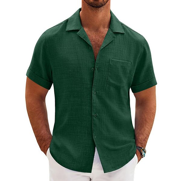 

Мужская повседневная рубашка с коротким рукавом и пуговицами Cuban Linen Coofandy, Green
