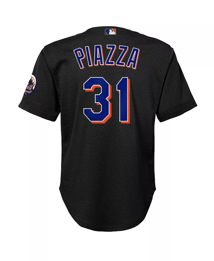Детская тренировочная бейсбольная майка Mike цвета черный New York Mets из коллекции Cooperstown с сетчатой тканью Mitchell & Ness — фото 2