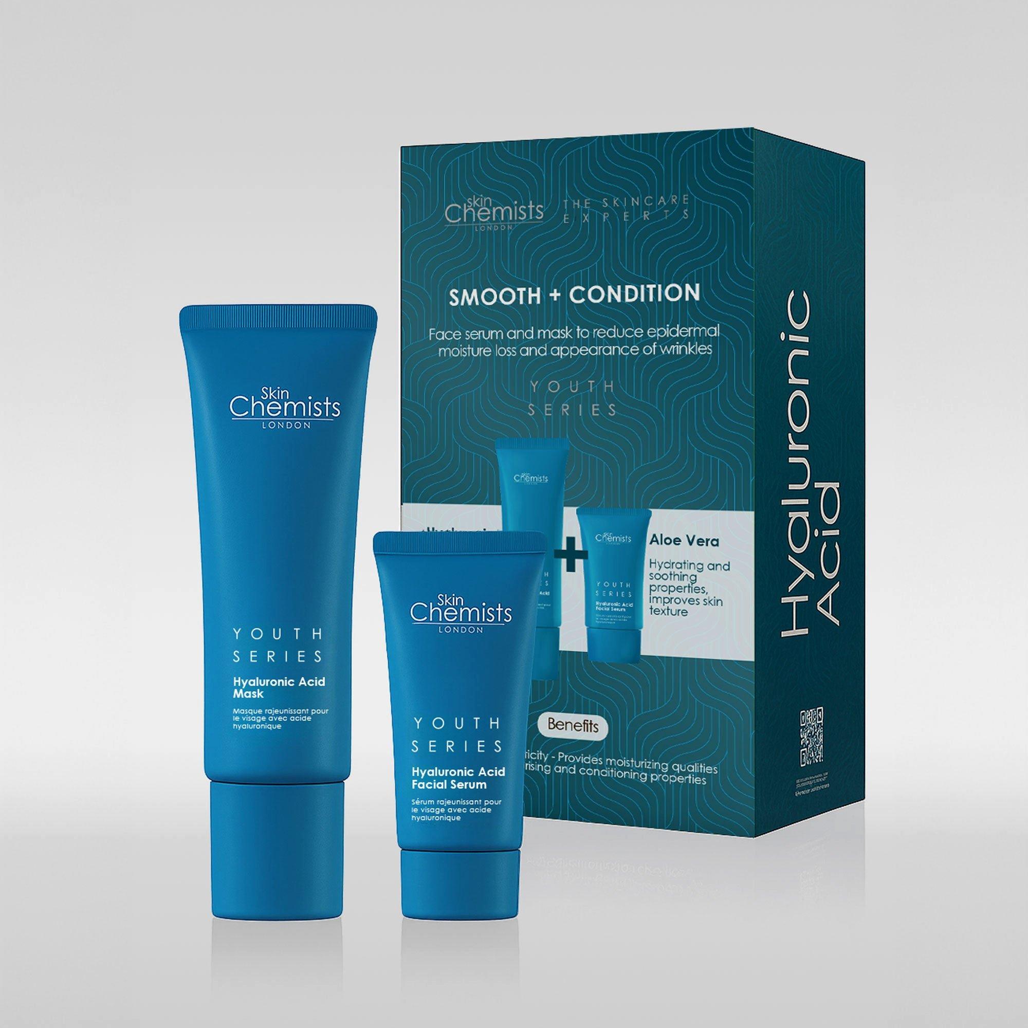 

Маска для лица Youth Series с гиалуроновой кислотой + сыворотка для лица с гиалуроновой кислотой skinChemists