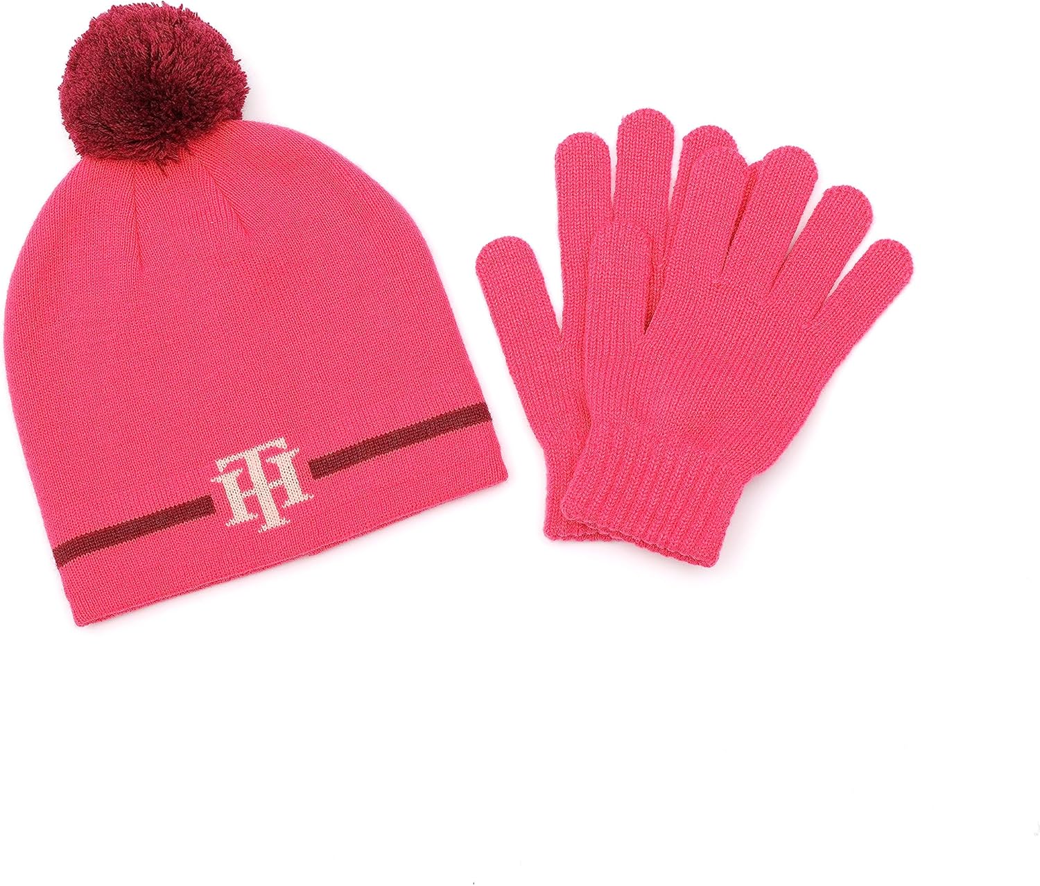 

Комплект из шапки-бини и перчаток Tommy Hilfiger для девочек с монограммой в полоску, Fuchsia Purple Multi
