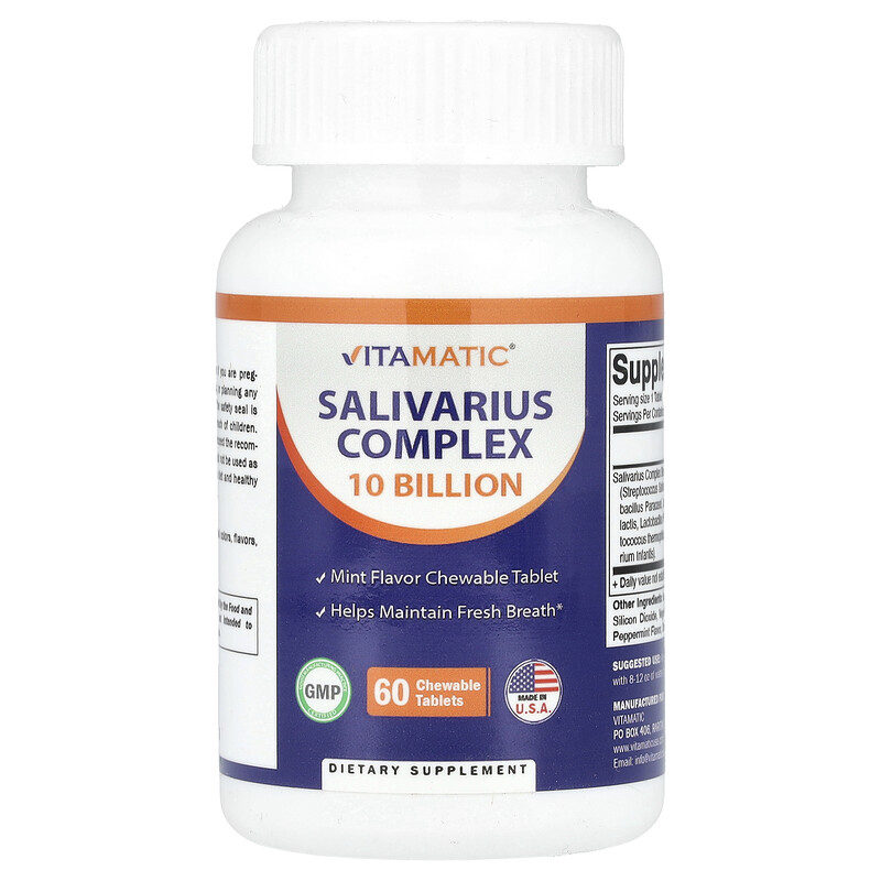 

Vitamatic, Salivarius Complex, 10 млрд, 60 жевательных таблеток