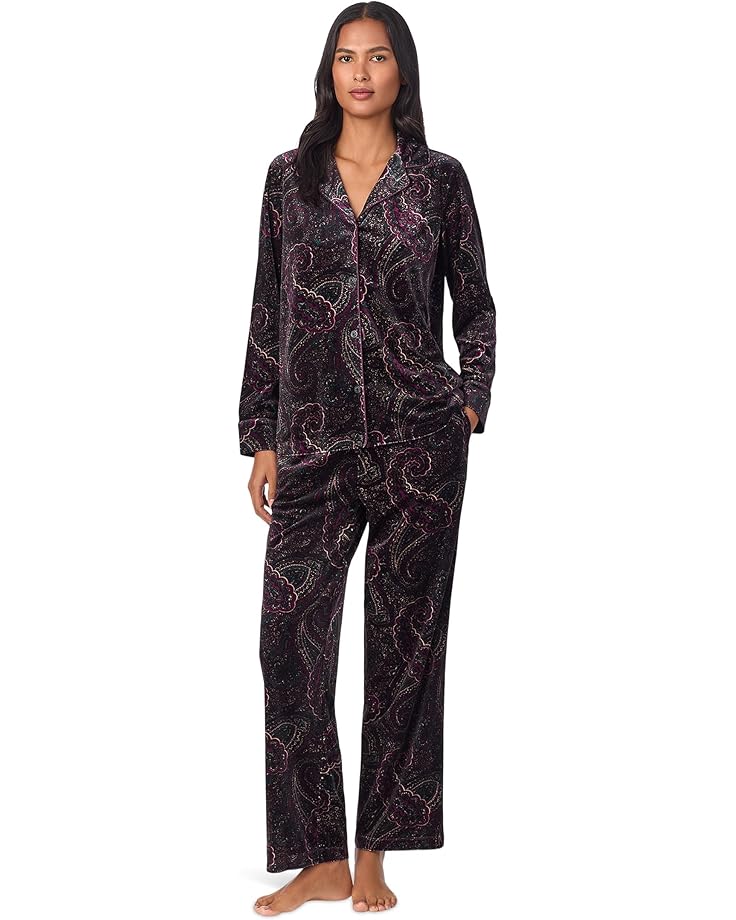 

Пижама Lauren Ralph Lauren Long Sleeve Velvet Notch Collar Long Pajama Set, цвет Paisley