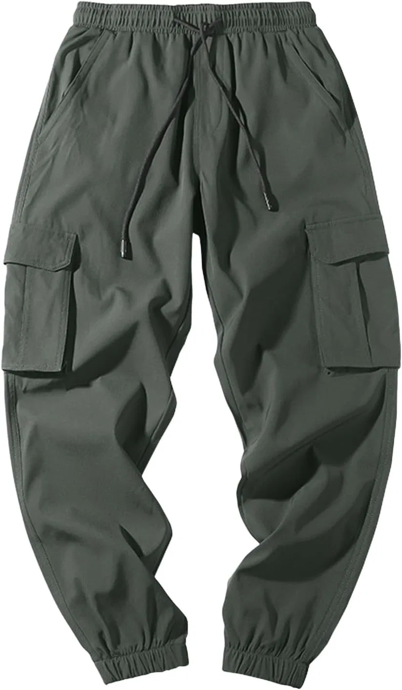 Спортивные штаны для мужчин Stretch с кулиской, карго, Slim Fit, тактические, с карманами, повседневные, зауженные, для хайкинга Generic, зеленый — фото 4