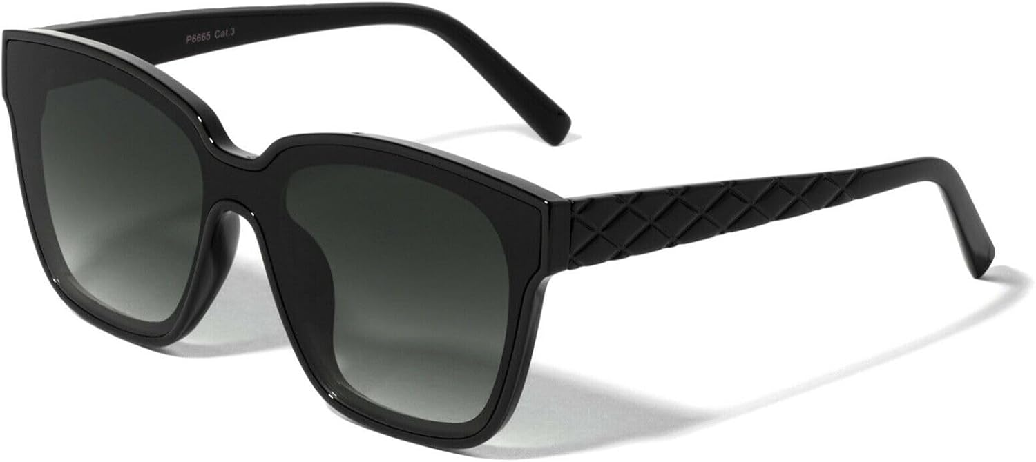 

Женские солнцезащитные очки Dweebzilla Oversized с роговым стеганым покрытием и квадратными линзами, большие, модные, с защитой от УФ-излучения UV400, гибридные, Black Frame - Black Gradient Lens