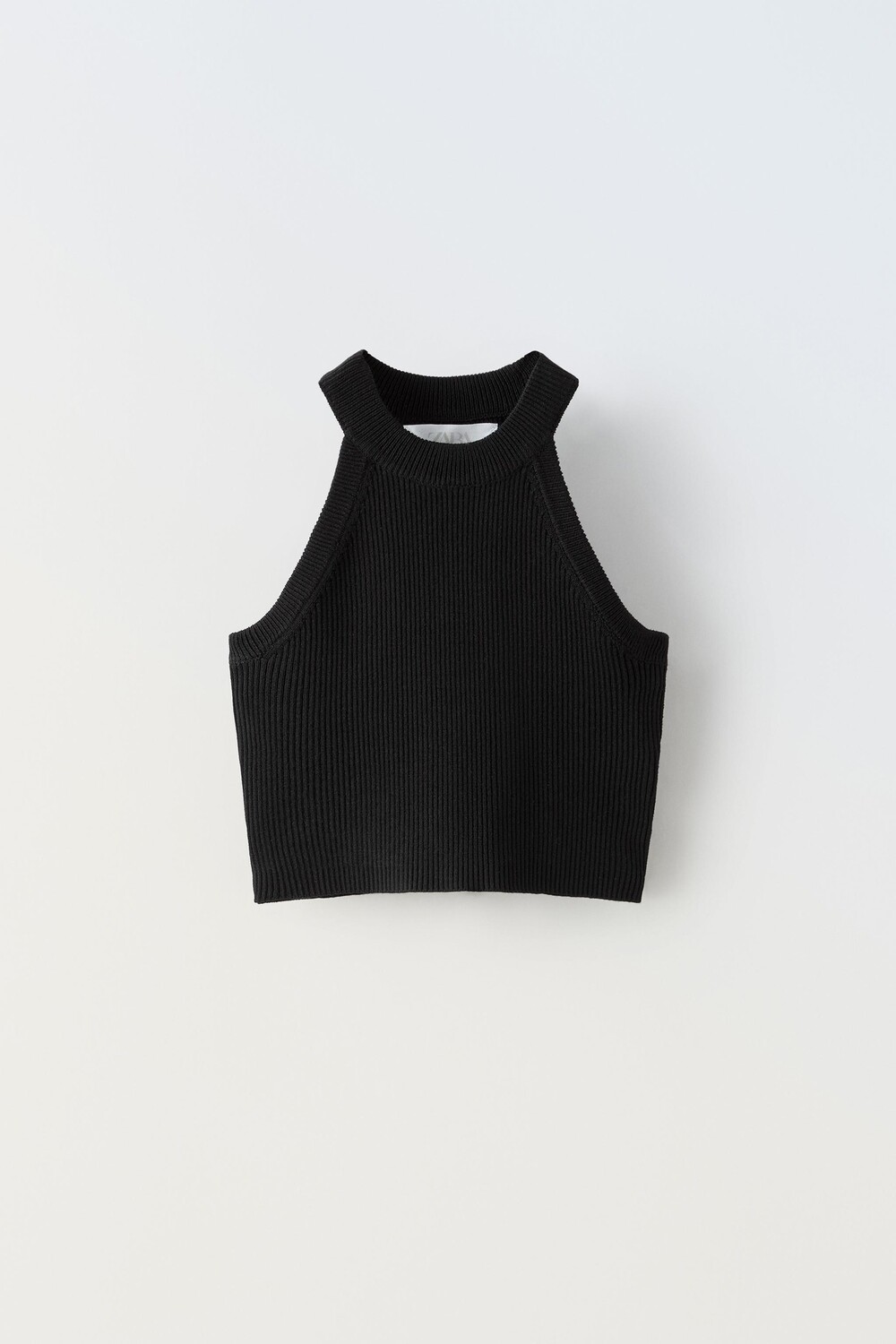 

Топ с бретельками через шею в рубчик ZARA, черный