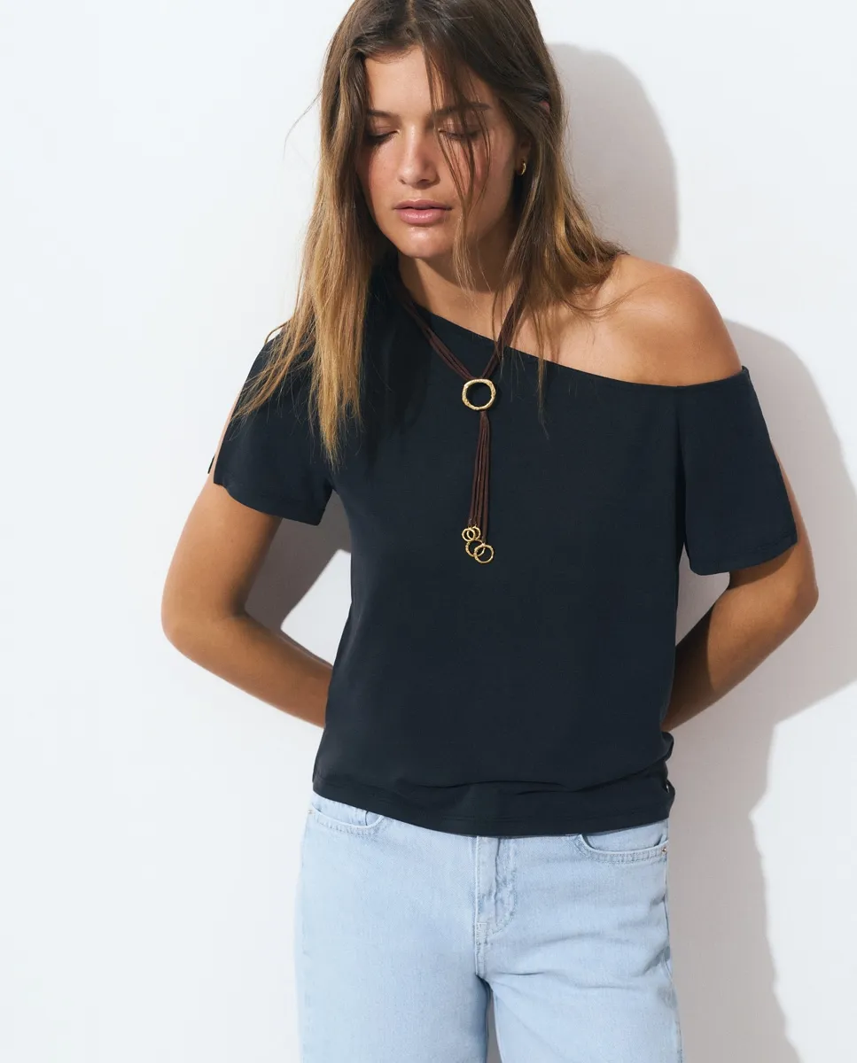 

Женский асимметричный топ с вырезом Brownie, черный