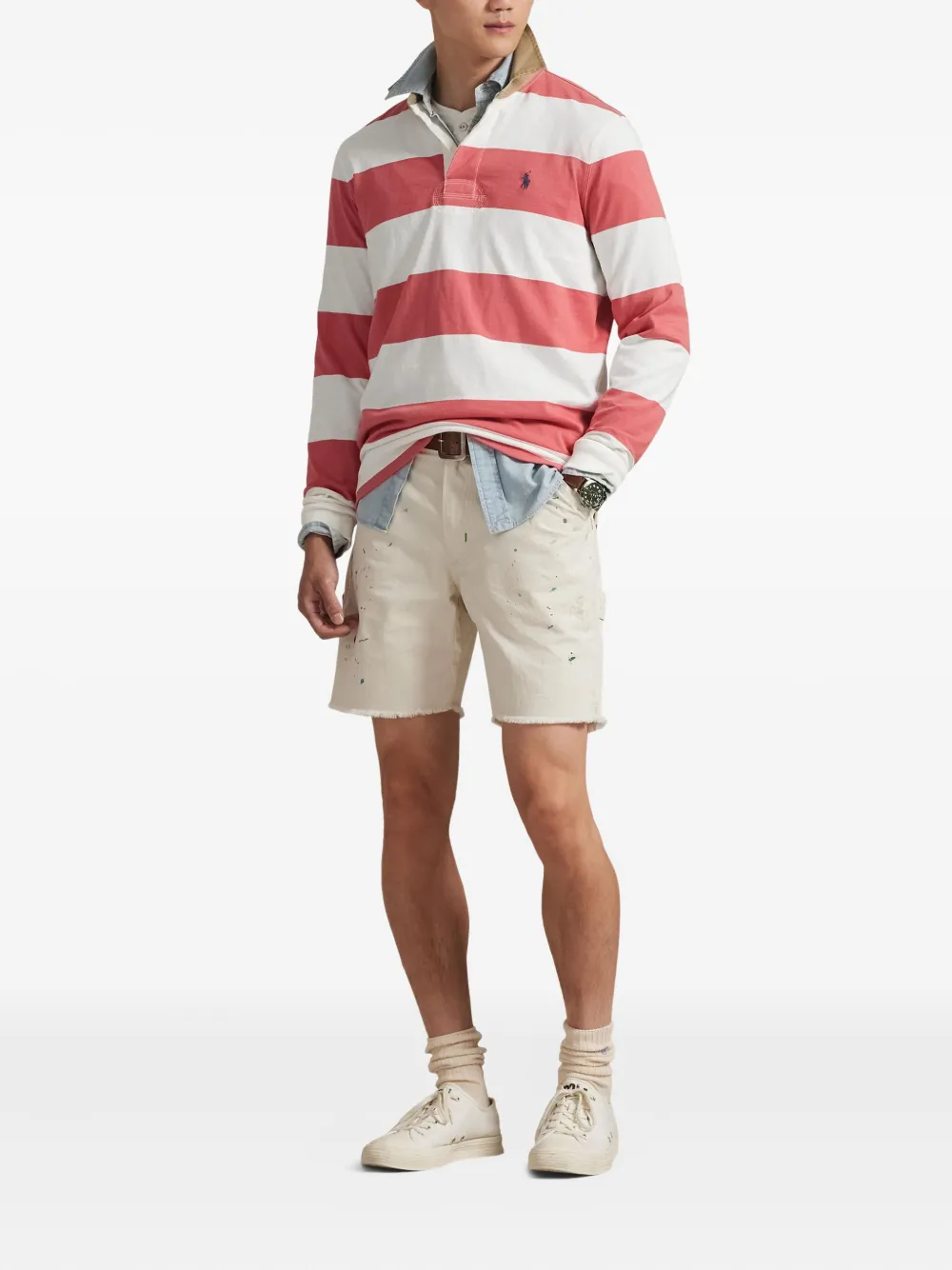Полосатая рубашка поло с длинными рукавами Polo Ralph Lauren, красный — фото 2