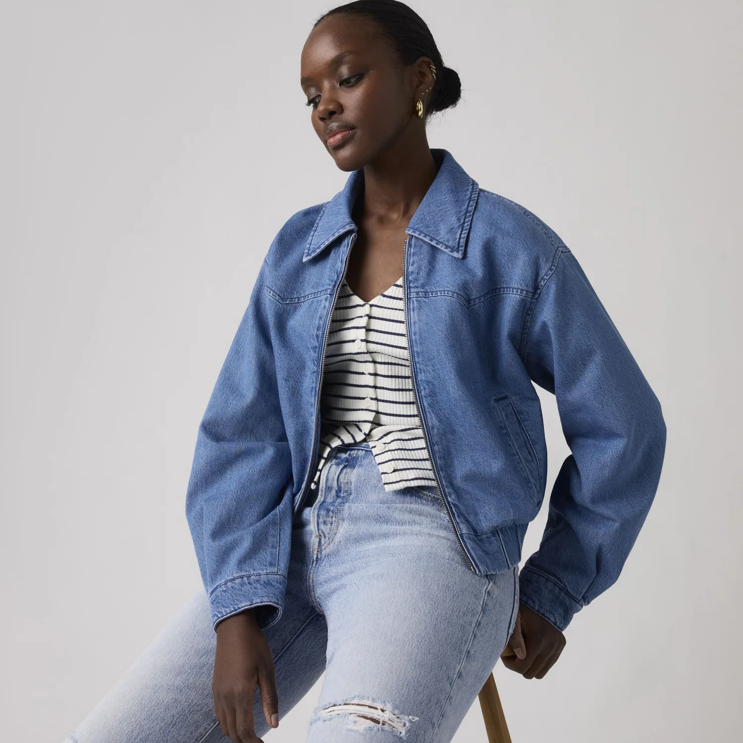 Куртка-бомбер в западном стиле Levi's, Medium Wash
